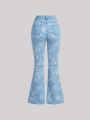 Teen Girl Butterfly Printed Elastic High Waist Flared Jeans