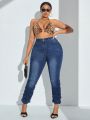 SHEIN SXY Plus Size Slim Fit Fold Detail Jeans