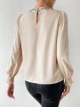 SHEIN Essnce Women's Sequin Patchwork Round Neckline Shirred Cuff Blouse