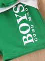 Baby Boy Solid Tee & Letter Graphic Shorts