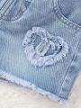 Girls' Lovely & Casual & College Style Hearts Patches Embroidery Denim Shorts For Vacation