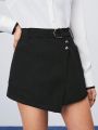 SHEIN BIZwear Women's Solid Color Button Detail Patch Pocket Shorts