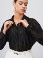 SHEIN BIZwear Mesh Patchwork & Button Front Casual Shirt