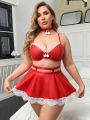 Plus Size Lace Trimmed Pompom Decorated Sexy Lingerie Set, Ideal For Music Festival