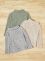 SHEIN Baby Girls' 3pcs Solid Color Ribbed Knit High Neck Long Sleeve Top Set