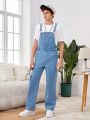 Teenage Boys' Slim Fit Denim Overalls Without Elasticity For Streetwear And Outdoor Activities