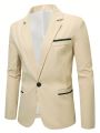 Extended Sizes Men's Plus Size Contrast Binding Collar Suit Jacket With Trim