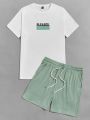 SHEIN Men Letter Graphic Tee And Shorts Lounge Set