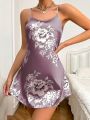 Sleeveless Spaghetti Strap Sleep Dress With Printed Floral Design, Silky Texture