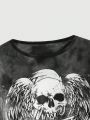 ROMWE Grunge Punk Women's Skull Print Tie Dye Sweatshirt