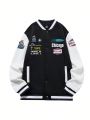 Men Letter Graphic Colorblock Varsity Jacket