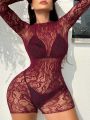 Floral Lace Romper Bodysuit Without Liner