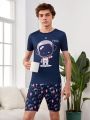 Teenage Boys' Fun Astronaut Pattern Short Sleeve T-Shirt And Shorts 2pcs Homewear Set