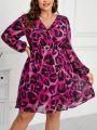 SHEIN Clasi Plus Size Women's Leopard Print Wrap Collar Dress