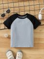 Boys' Casual Color Block Short Sleeve T-Shirt With Contrast Shoulders