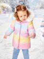 SHEIN Baby Girl Ombre Flap Detail Hooded Puffer Coat