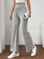 SHEIN LUNE Women'S Ribbed Knit Flare Pants