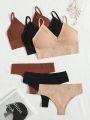 3sets Rib Longline Seamless Lingerie Set