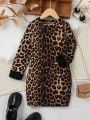 SHEIN Kids Cooltwn Little Girls' Leopard Print Long Sleeve Dress