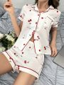 Cherry Print Contrast Piping PJ Set