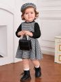 SHEIN Infant Girls' Romantic And Elegant Patchwork Gingham Dress With Hat