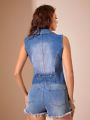 Lapel Neck Flap Detail Denim Vest