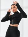 Daily&Casual Women'S Sporty Stand Collar Jacket, Outdoor Leisure Training Running Sportswear With Thumbhole And Dual Openings