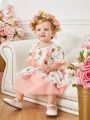 New Summer Baby Girls' Floral Patchwork Mesh Dress With Bowknot & Lace Detail
