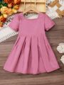 SHEIN Kids Nujoom Young Girl'S Exotic Style Vintage Princess Short Sleeve Dress, Perfect For Daily Wear And Festive Parties