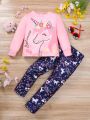 SHEIN Young Girl Unicorn Print Tee & Leggings