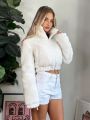 SHEIN Qutie Zip Up Crop Teddy Puffer Coat