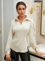 SHEIN Privé Women's Business Style Solid Color Long-sleeved Shirt