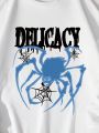 Plus Spider & Letter Graphic Thermal Lined Sweatshirt
