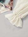 SHEIN MOD Women's Angel Printed Puff Sleeve Top And Skirt Set