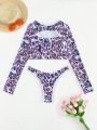 SHEIN Swim SPRTY Full Printed Long Sleeve Two Piece Swimsuit