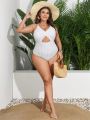 SHEIN Swim Basics Plus Size Women'S Hollow Out One Piece Textured Swimsuit