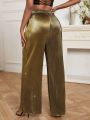 SHEIN BAE Gold-Colored Full Pleated Loose Pants