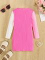 SHEIN Kids Y2Kool Young Girl Colorblock Ribbed Knit Dress