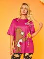 SHEIN X Care Bears Cartoon & Letter Graphic Drop Shoulder Tee