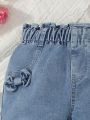 Young Girl Casual Cute Rabbit Pattern Washed Denim Jeans