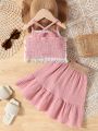 Toddler Girls' Lace Strap Retro Style Vacation Halter Top And Skirt Set For Summer