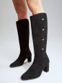 MOTF PREMIUM FAUX PEARL STUDDED SLOUCHY BOOTS