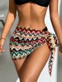 SHEIN Swim BohoFeel Women'S Zigzag Patterned Knotted Cover Up Skirt
