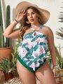 SHEIN Swim Classy Plus Size Tropical Plant Print 2-piece Swimsuit With Separated Top And Bottom