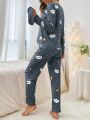 Printed Long Sleeve Top And Pants Pajama Set