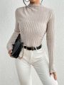 SHEIN Essnce Mock Neck Ribbed Knit Bodysuit