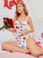 Women's Heart & Letter Print Cami Top And Shorts Pajama Set