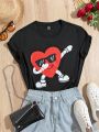 Women's Cartoon Printed Round Neck T-Shirt