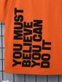 SHEIN Tween Boys' Comfortable Casual Slogan Print Round Neck T-Shirt