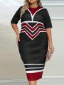 Plus Size Printed Knit Bodycon Dress With Half Sleeves